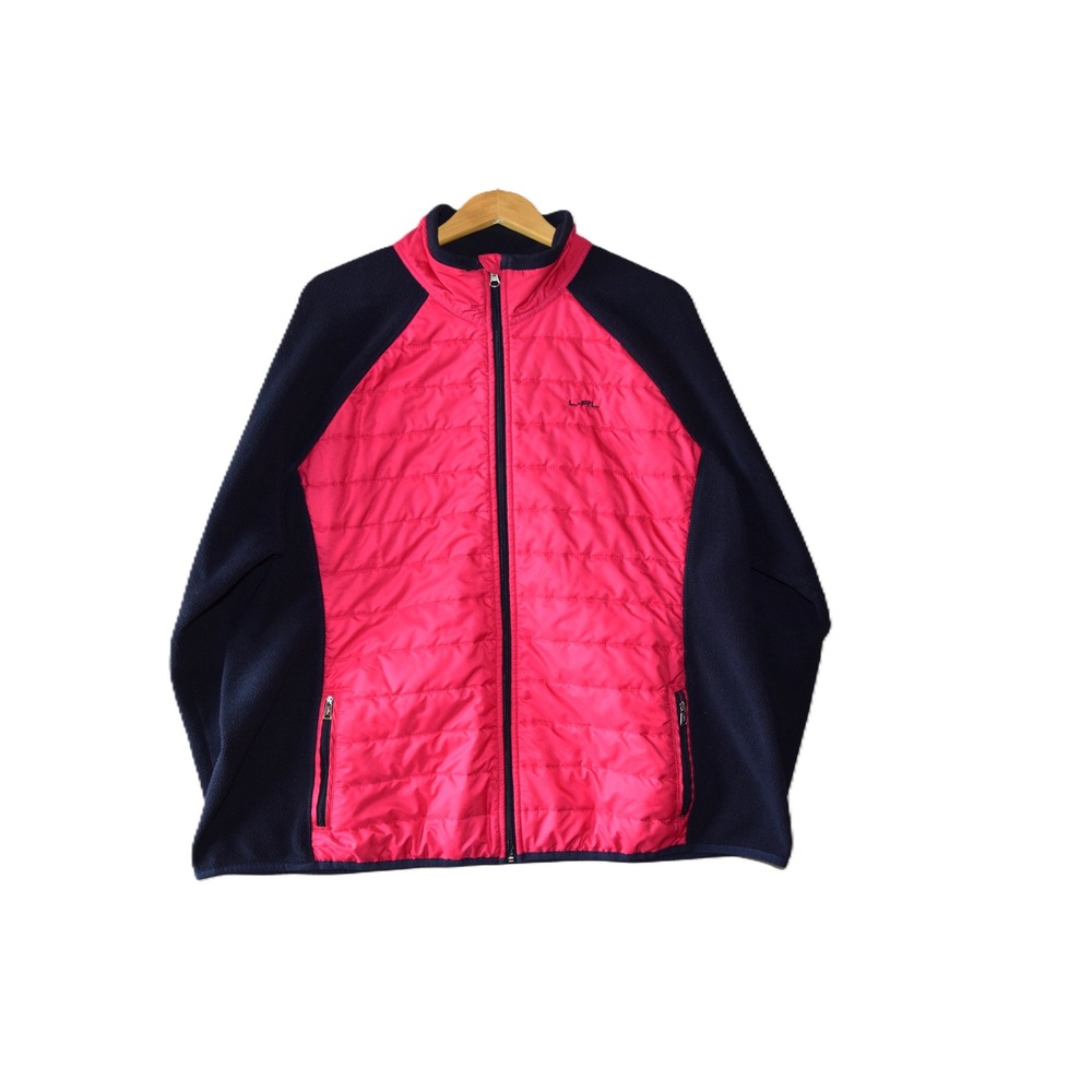 Lauren Ralph Lauren Active Jacket Womens XL Pink Navy Hybrid Quilted Fleece Zip